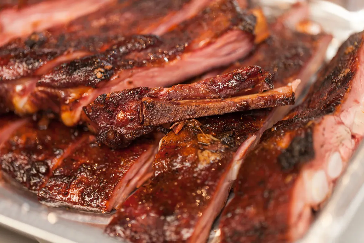Smoked ribs on a tray